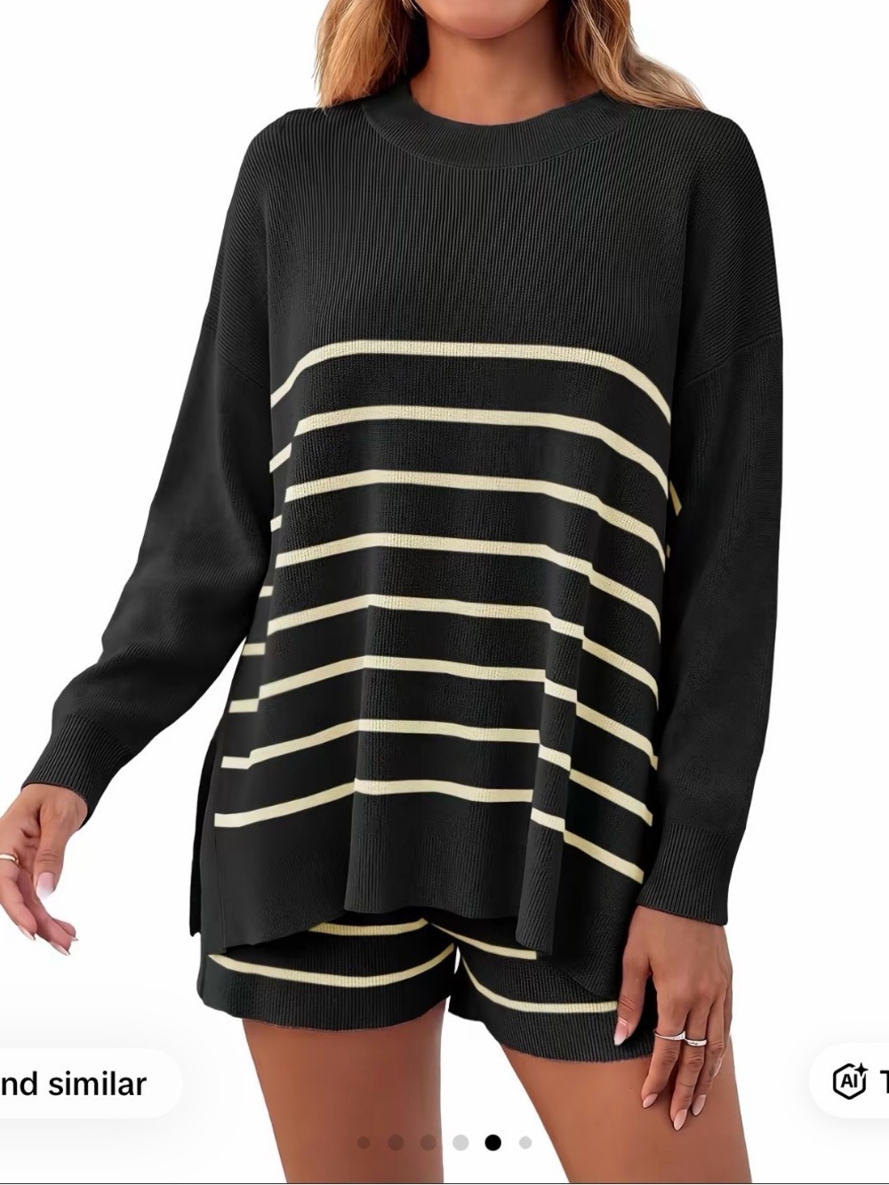 Fisoew Women's 2-Piece Striped Sweater Set